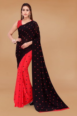 kashvi sarees Polka Print Daily Wear Georgette Saree(Black)