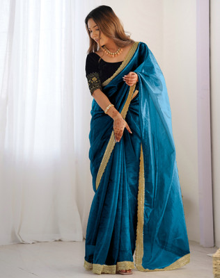 SIRIL Embroidered Bollywood Net Saree(Blue)
