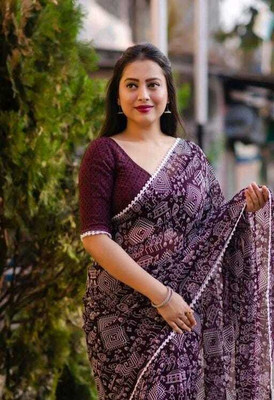 ZENFAB THREADS Printed Bollywood Georgette Saree(Purple)