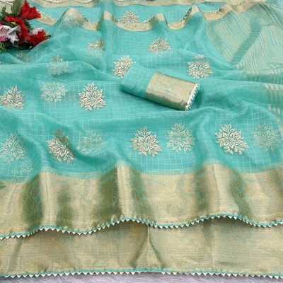 Adiyogi Enterprise Embroidered Bollywood Organza Saree(Dark Blue)