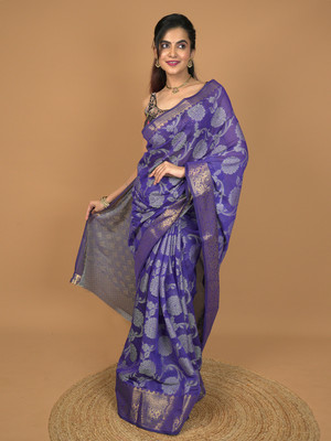 Hella Fashions Dyed Bandhani Georgette Saree(Dark Blue)