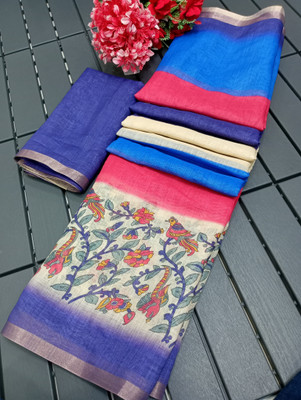 AARAANA Printed Kanjivaram Linen Saree(Multicolor)