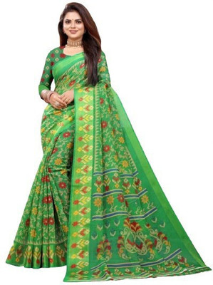 Saadhvi Printed Daily Wear Cotton Silk Saree(Green)