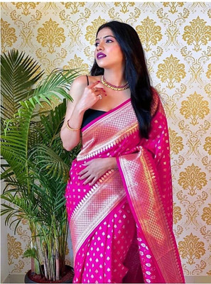 KM CREATION Self Design Banarasi Art Silk Saree(Pink)