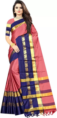 Pushti Creation Woven, Animal Print Banarasi Jacquard, Cotton Silk Saree(Blue)