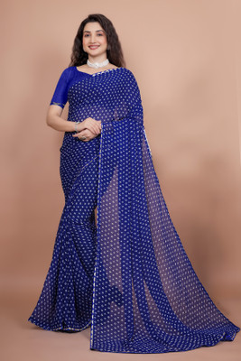 kumawat creation Printed Bandhani Georgette Saree(Blue)