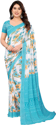 Moda Rapido Printed Daily Wear Georgette Saree(Light Blue, White)
