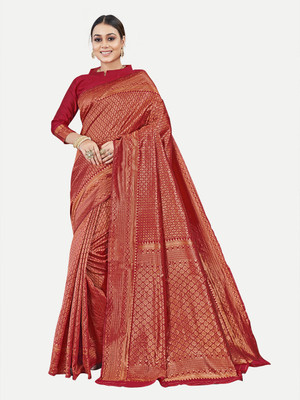Tavas Woven Banarasi Georgette Saree(Red)