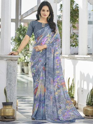 Divastri Printed Daily Wear Chiffon Saree(Grey)