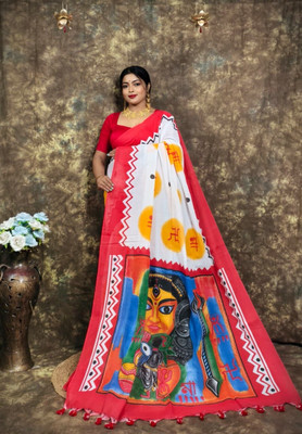 HouseOfCommon Printed Handloom Cotton Blend Saree(Multicolor)