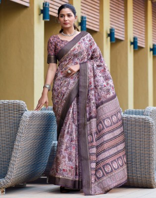 Samah Printed, Woven Bollywood Silk Blend Saree(White, Purple, Multicolor)