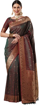 Akhilam Woven Banarasi Silk Blend Saree(Green)