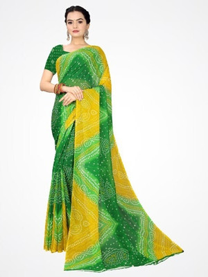 Suali Self Design Bollywood Georgette Saree(Yellow, Green)