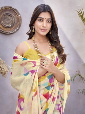 Gugaliya Printed Chanderi Cotton Linen, Chanderi Saree(Grey)