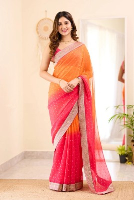 Julee Woven Banarasi Georgette Saree(Orange, Pink)