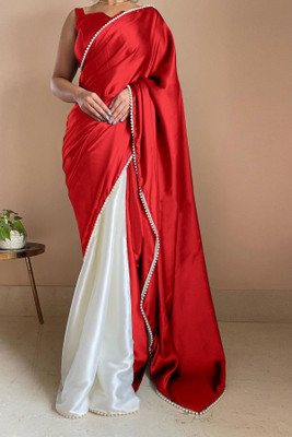 LADY SHOPI Solid/Plain Bollywood Satin Saree(Red)