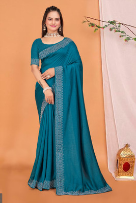 patu plus Solid/Plain Bollywood Georgette Saree(Light Blue)