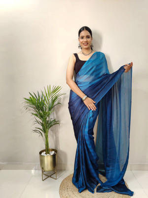 Riddhi textile Hub Striped Manipuri Chiffon Saree(Blue)