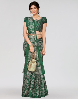 Nirvaan Printed Mysore Art Silk Saree(Green)