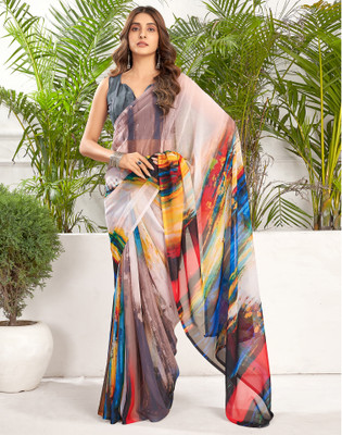Satrani Printed, Color Block Bollywood Chiffon, Georgette Saree(Multicolor)