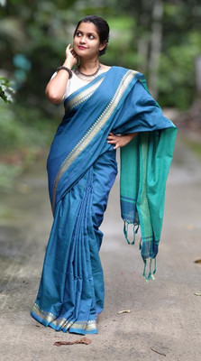 Anupam textile Woven Handloom Khadi Saree(Blue)