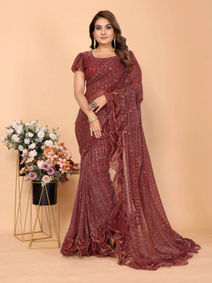 VIJAYAVALLABH Self Design Bollywood Net Saree(Maroon)