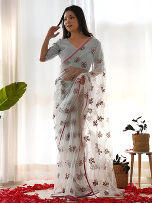 Divastri Embellished Bollywood Net Saree(Light Blue)
