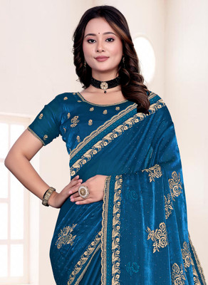 ZOYAL ENTERPRISE Embroidered Bollywood Jimmy choo Saree(Dark Blue)