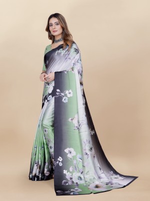 DRAVYA WOMEN Printed Bollywood Satin, Silk Blend Saree(Light Green)