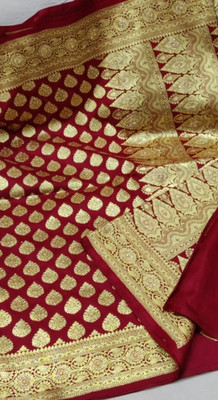 Dulhan Collection Woven Banarasi Jacquard Saree(Maroon, Gold)
