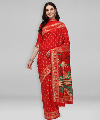 Divastri Printed, Woven, Self Design Banarasi Jacquard Saree(Red, Multicolor)