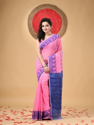 Desh Bidesh Woven Jamdani Handloom Cotton Blend Saree(Pink)