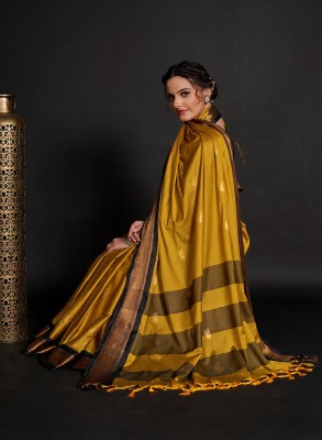 Verviza Woven Kanjivaram Pure Silk Saree(Mustard, Black)