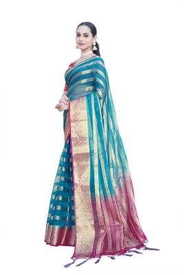 Aarunika IC Striped Bollywood Organza Saree(Multicolor)
