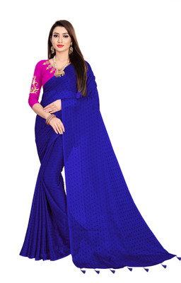HouseOfCommon Solid/Plain Bollywood Silk Blend Saree(Dark Blue)