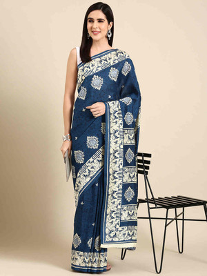 Aishwarya Printed Bollywood Polyester Saree(Dark Blue)