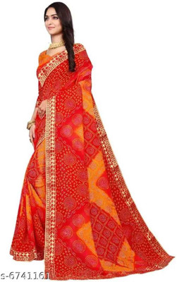 MUKTIDATA Printed Bandhani Georgette Saree(Red)