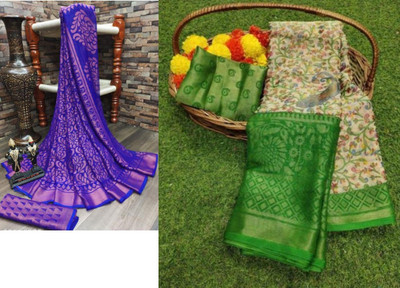Sita Floral Print Bollywood Brasso Saree(Pack of 2, Multicolor)
