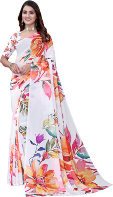 Pemal Designer Digital Print Bollywood Georgette Saree(White)