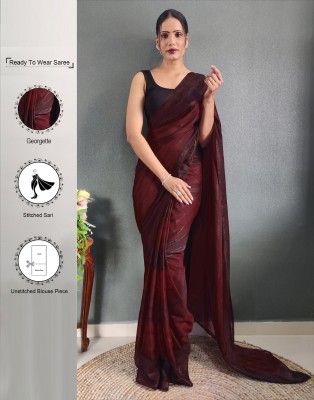 Samah Solid/Plain, Ombre, Embellished Bollywood Georgette, Chiffon Saree(Maroon, Brown)