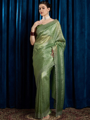 Sareemall Embellished Bollywood Silk Blend Saree(Green)