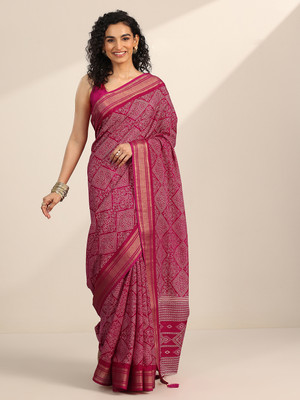 LIBAS Printed Daily Wear Silk Blend Saree(Pink)
