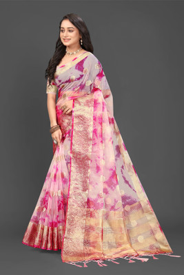 HouseOfCommon Solid/Plain, Woven Bollywood Organza Saree(Pink)