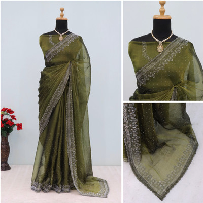 HouseOfCommon Embellished Bollywood Jimmy choo Saree(Light Green)