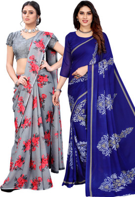YASHIKA Printed Daily Wear Georgette Saree(Pack of 2, Multicolor)