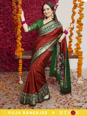 Divastri Woven Patola Silk Blend Saree(Red)