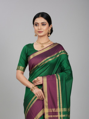 Anugrah Textile Printed Banarasi Lycra Blend, Chiffon Saree(Green)