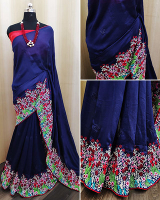 Divastri Embroidered Bollywood Silk Blend Saree(Blue)