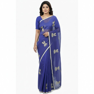 ShivMaya Embroidered Handloom Silk Blend Saree(Blue)
