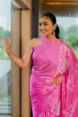 MIRCHI FASHION Floral Print Daily Wear Chiffon, Georgette Saree(Pink, White)